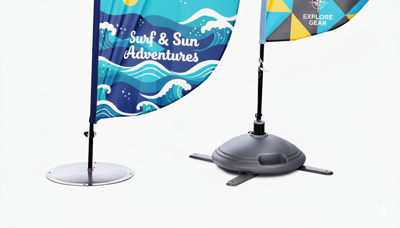 drapeau publicitaire personnalisé pour salon et plage